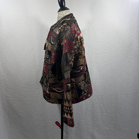 Vintage Tapestry Earth Tone Mandarin Full Zip jacket color blocked 2X - Picture 4 of 9